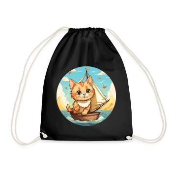 Sailing cat on sailboat, sunset tie - Drawstring Bag - black - Front