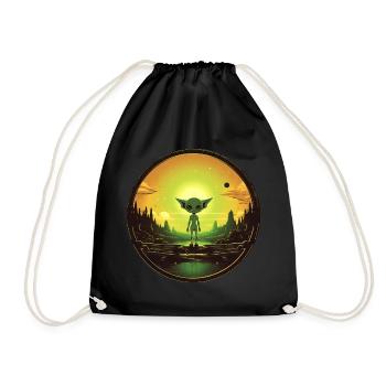 green alien at sunset - Drawstring Bag - black - Front