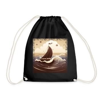 Chocolate brown dinghy on rough seas - Drawstring Bag - black - Front