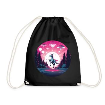 Alien UFO abduction of a unicorn - Drawstring Bag - black - Front