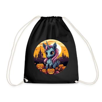 Licorne au coucher du soleil d’automne avec citrouille - Sac de sport léger - noir - Devant