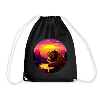 Sunset design with brown bear and honey - Drawstring Bag - black - Front