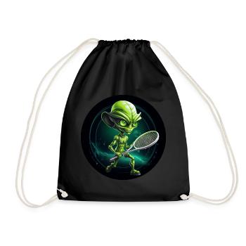 Cool Green Alien Tennis Player: Unique - Drawstring Bag - black - Front