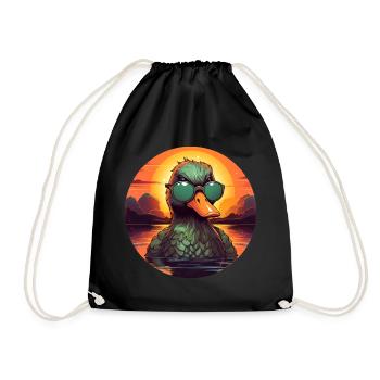 Cool duck in summer: sunglasses, bathing, sunset - Drawstring Bag - black - Front