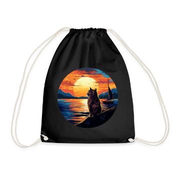 Cat sails on a sailboat into the - Drawstring Bag - black - Front