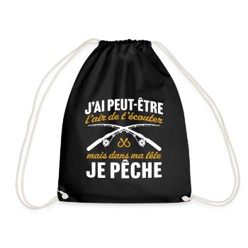 dans ma tête je pêche cadeau pêcheur - Sac de sport léger - noir - Devant