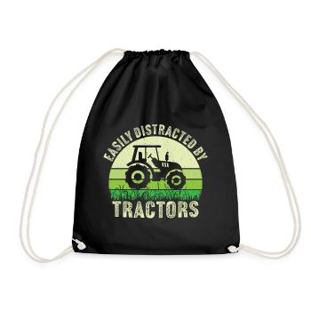 easily distracted by tractors - Drawstring Bag - black - Front