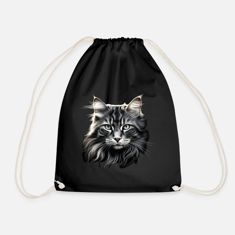 Langhaarkatze Katze Weiß Maine Coone Waldkatze - Turnbeutel - Schwarz