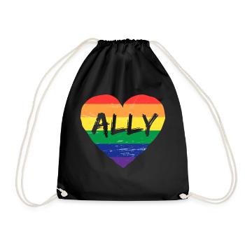 Verbündetes Regenbogenflaggenherz für LGBT-Schwule und Lesben - Turnbeutel - Schwarz - Vorne