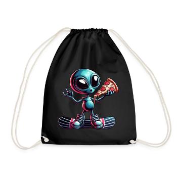 Alien Snowboarder: Pizza Action - Drawstring Bag - black - Front