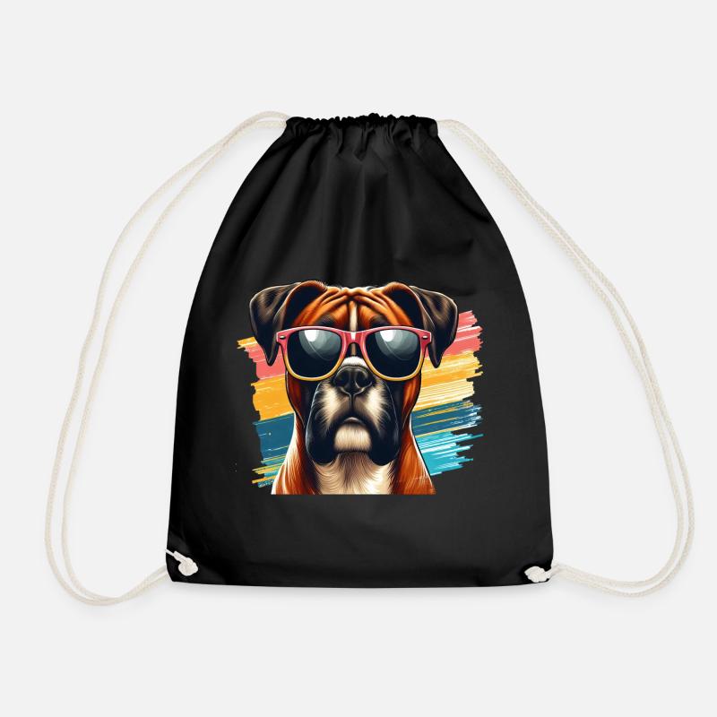 Cute Boxer Dog Art - Drawstring Bag - black