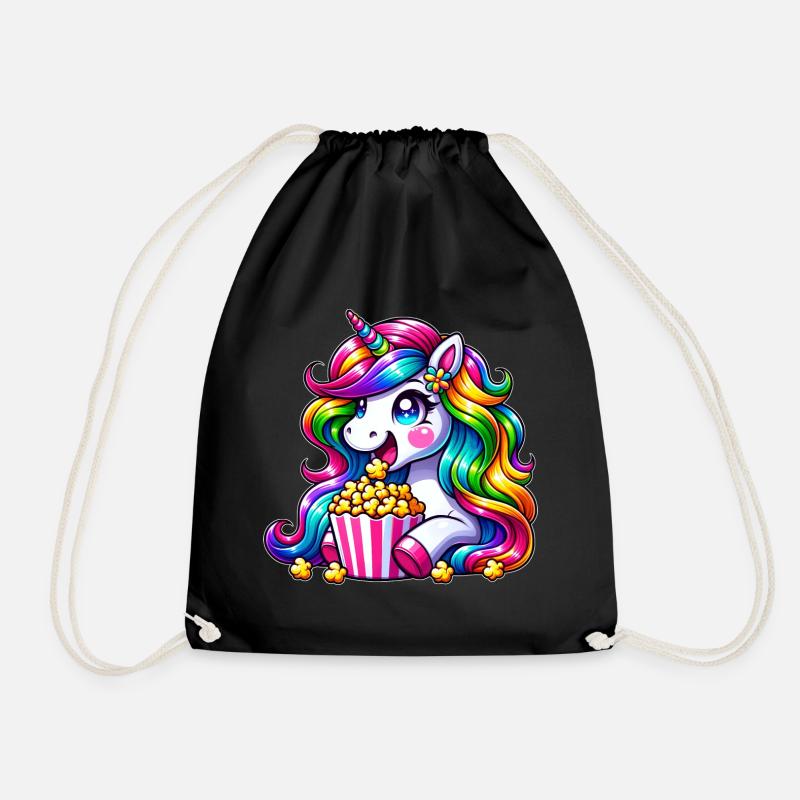 Einhorn Popcorn Karneval, Regenbogen Kostüm - Turnbeutel - Schwarz