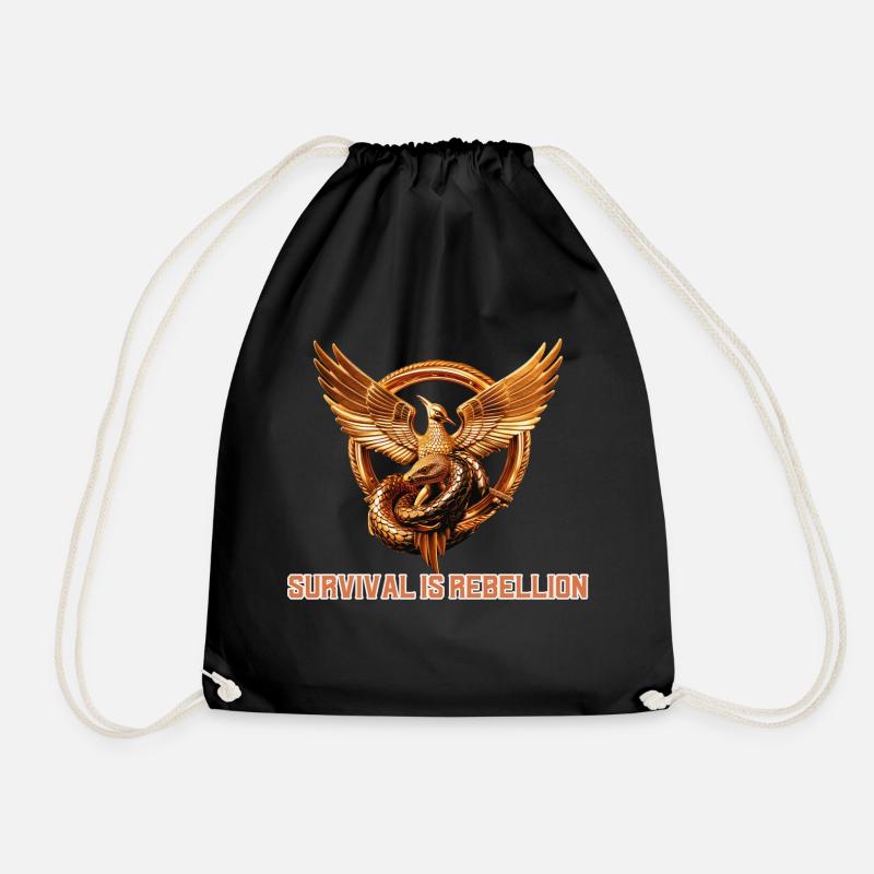 Hunger Games, Survival is Rebellion - Drawstring Bag - black