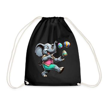 Elefant & Erpel Jonglieren Ostereier, - Turnbeutel - Schwarz - Vorne