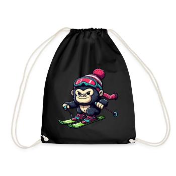 Affe Gorilla Schimpanse Skiurlaub Skifahrer Design - Turnbeutel - Schwarz - Vorne