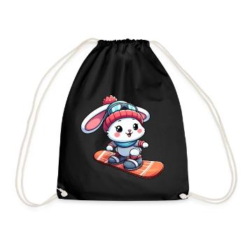 Snow bunny on snowboard winter joy design - Drawstring Bag - black - Front