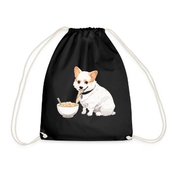 Corgi Eating Ramen #1 - Drawstring Bag - black - Front