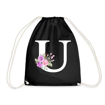 Lila Blumenbuchstabe u - Turnbeutel - Schwarz - Vorne