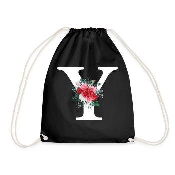Red Floral Y Letter - Drawstring Bag - black - Front