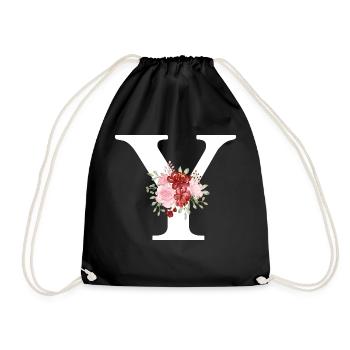 Red Floral Y Letter - Drawstring Bag - black - Front