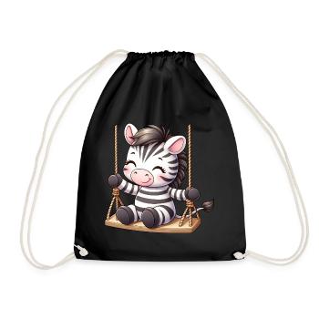 Süßes Zebra auf der Schaukel Comic - Turnbeutel - Schwarz - Vorne