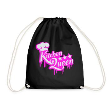 Kitchen Queen Logo Lettering Kitchen Queen Woman - Drawstring Bag - black - Front