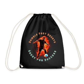 Soccer Striker In Action, Motivational Quote - Drawstring Bag - black - Front