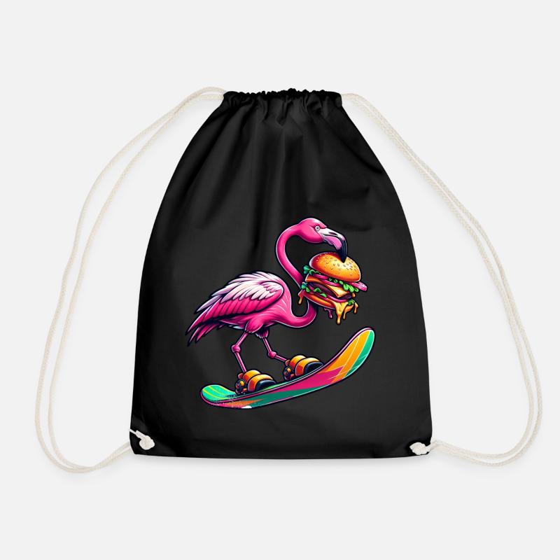Flamingo Snowboarder mit Burger - Turnbeutel - Schwarz
