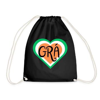 Grá - Irish Love design - Irish Flag - Drawstring Bag - black - Front