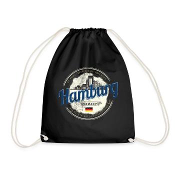 Hamburg Skyline Germany Vintage Souvenir - Drawstring Bag - black - Front