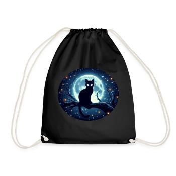 Chat assis sur une branche à la pleine lune - Sac de sport léger - noir - Devant