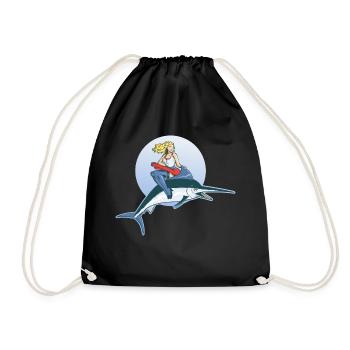 Pin Up auf Schwertfisch - Turnbeutel - Schwarz - Vorne