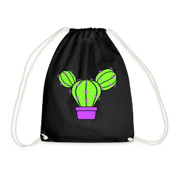 Small Cactus Spines Desert Cacti Flower Pot - Drawstring Bag - black - Front
