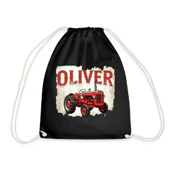 Oliver Personalized Nametag Tractor for OLIVER - Drawstring Bag - black - Front