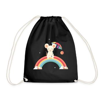 Fröhliche Maus mit Schirm auf Regenbogen - Turnbeutel - Schwarz - Vorne