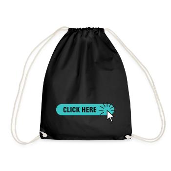click here – turquoise button with cursor - Drawstring Bag - black - Front