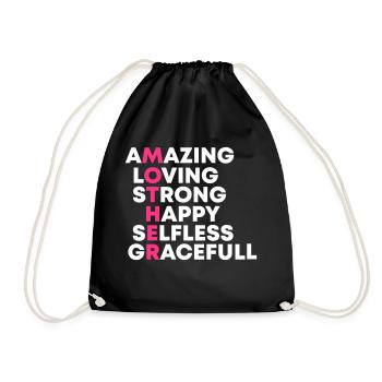 Muttertag. Murmeln. Mama. Mumie. Geschenk - Turnbeutel - Schwarz - Vorne