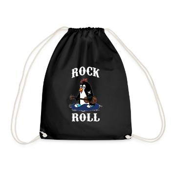 RocknRoll Rocker Tattoo Penguin musician - Drawstring Bag - black - Front