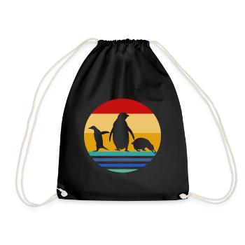 Penguin retro 70s animals animal lover animal - Drawstring Bag - black - Front