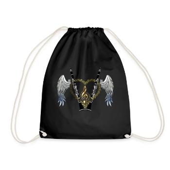 Clarinette - coeur avec des ailes - Sac de sport léger - noir - Devant
