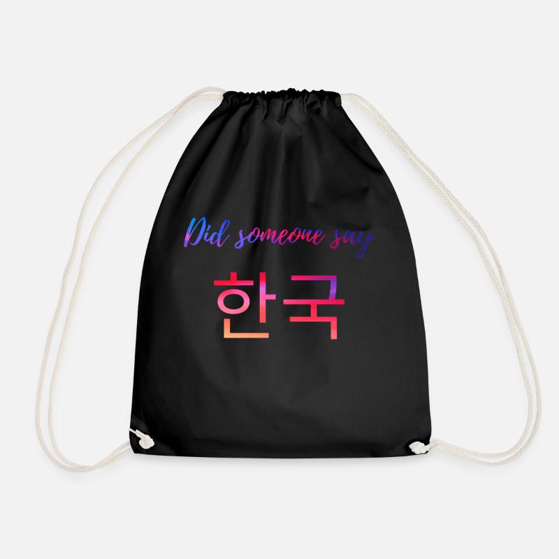 Korea (in Korean), saying, Funny - Drawstring Bag - black