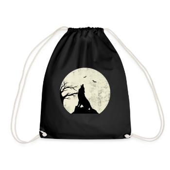 wolf und mond Geschenk - Turnbeutel - Schwarz - Vorne