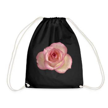 Rosa / weiße Rose - Turnbeutel - Schwarz - Vorne
