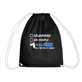 célibataire en couple à la pêche. Humour pêcheur - Sac de sport léger - noir - Devant