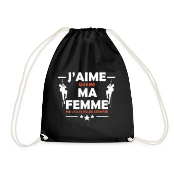 J'aime ma femme. Humour homme escalade - Sac de sport léger - noir - Devant