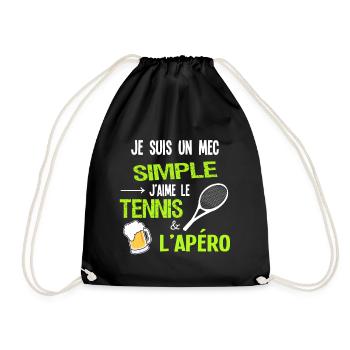 Je suis un mec simple, Humour tennis Apéro - Sac de sport léger - noir - Devant