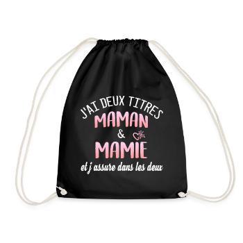 J'ai deux titres. Maman et Mamie. Humour famille - Sac de sport léger - noir - Devant