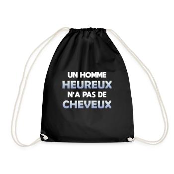 Un homme heureux n'a pas de cheveux. Humour chauve - Sac de sport léger - noir - Devant