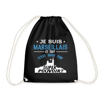 Je suis marseillais, et toi?C'est quoi ton pouvoir - Sac de sport léger - noir - Devant