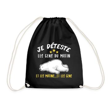 je déteste les gens du matin. Humour fatigue relax - Sac de sport léger - noir - Devant